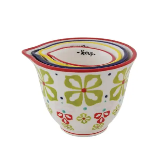 Hello Honey® Floral Hand-Stamped Stoneware Measuring Cup Set {5}