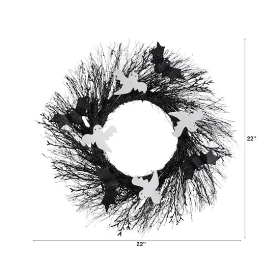 22" Halloween Ghost & Bats Twig Wreath {3}