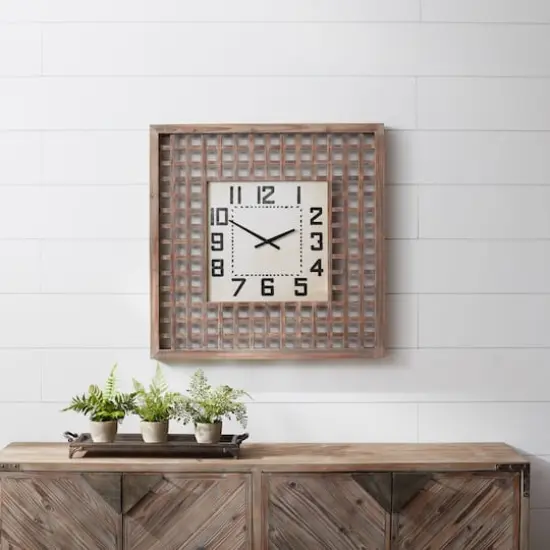 Square Fir Wood Wall Clock {3}