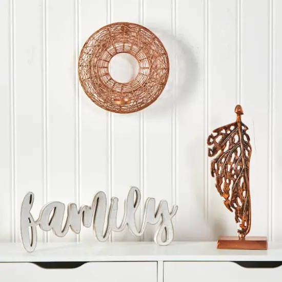 11" Wired Copper Circle Wall Sconce Candle Holder {4}