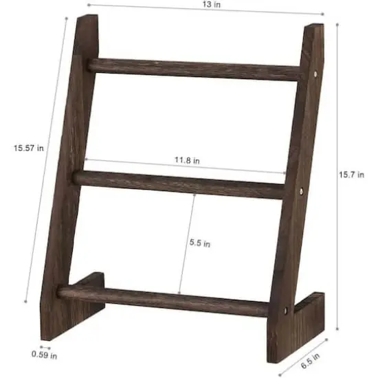 3-Tier Rustic Wood Farmhouse Wall Hanging Ladder Towel Rack Brown {4}