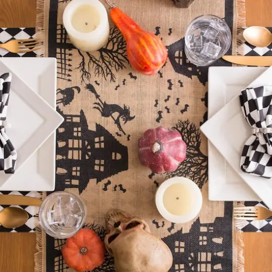 DII&reg; 108" Haunted House Burlap Table Runner {6}