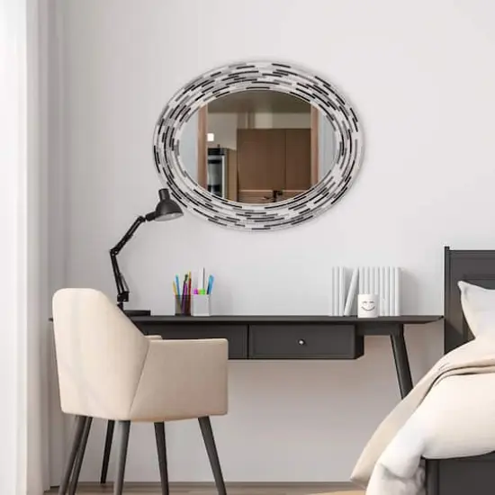 Head West CharcoalTile Framed Oval Wall Vanity Mirror - 23" x 29" {3}