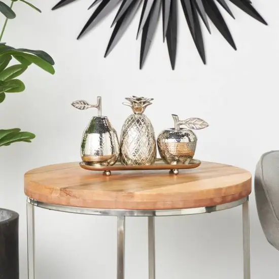 Silver Fruit Decorative Jars with Matching Leaf Tray Set {7}