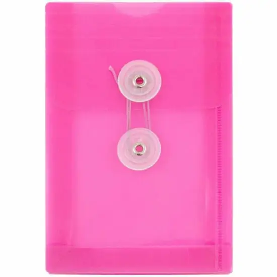 JAM Paper 4.25" x 6.25" Open End Plastic Envelopes with Button and String Closure, 24ct. Fuchsia {1}