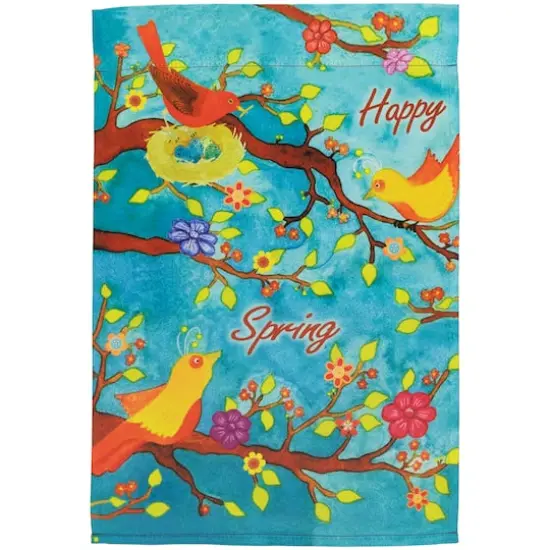 Happy Spring Birds & Flowers Outdoor Garden Flag {1}