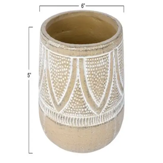 Hello Honey&reg; 6" Whitewash Finish Embossed Terra Cotta Planter {5}
