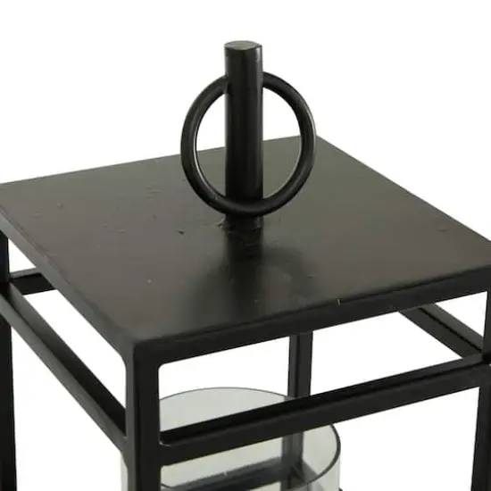 Black Iron Contemporary Candle Holder Lantern, 16" x 8" x 8" {5}