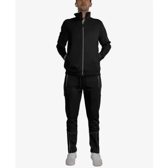 Men's Performance Reflective Track Jacket & Jogger 2-Piece Set Black {1}