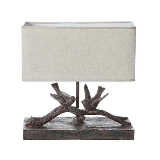 Hello Honey&reg; 12.2" Rustic Birds-On-Branch Lamp with Rectangle Flax Shade {1}