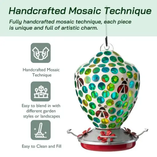 Glitzhome&reg; 8.25" Blue & Green Dots & Ladybugs Glass Hanging Bird Feeder {6}