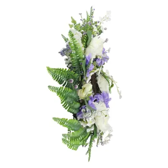 22" Purple & White Peony & Daisy Assorted Foliage Artificial Spring Wreath {3}