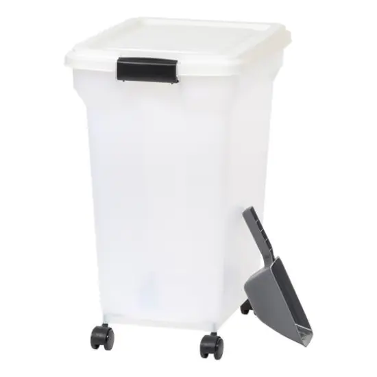 IRIS Clear, White, Black, Dark Gray 55qt. Food Container With Sealed Top & Scoop {1}