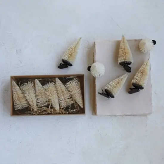 Hello Honey&reg; Cream Sisal Bottle Brush Tree Clip-on Ornaments Boxed Set {3}