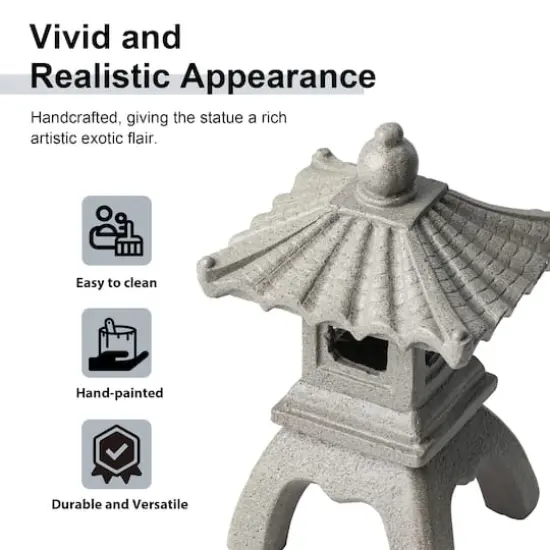 Glitzhome&reg; 16" MGO Faux Concrete Pagoda Garden Statue {7}