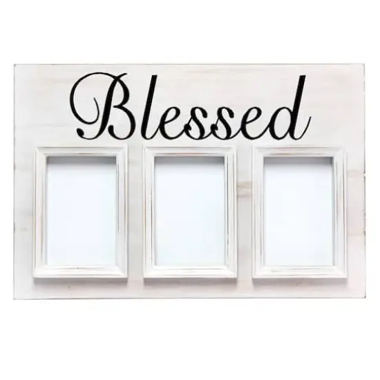 Elegant Designs Whitewash Blessed 3 Photo Collage 4" x 6" Picture Frame {3}