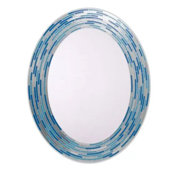 Head West Aqua/Blue3 Tile Framed Oval Wall Vanity Mirror - 23" x 29" {7}