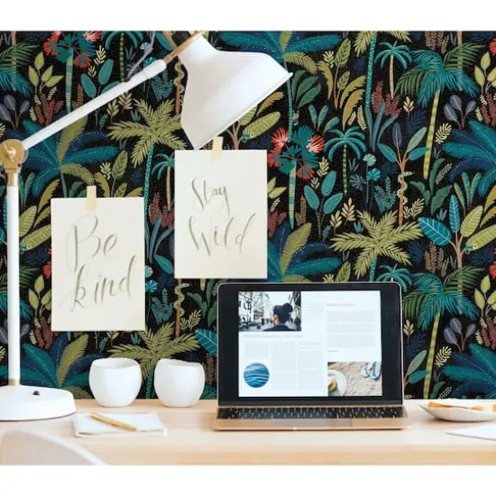 RoomMates Tropical Eden Peel & Stick Wallpaper Black and blue {6}
