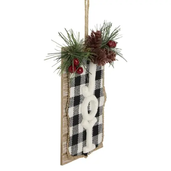 4.75" Black and White Buffalo Plaid Joy Pinecone Christmas Sign Ornament {4}