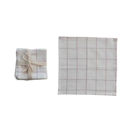 Hello Honey&reg; 10" Cream & Red Cotton Cocktail Napkins with Metallic Grid, 4ct. {1}