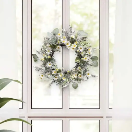 24" Artificial Daisy Floral Spring Wreath {3}