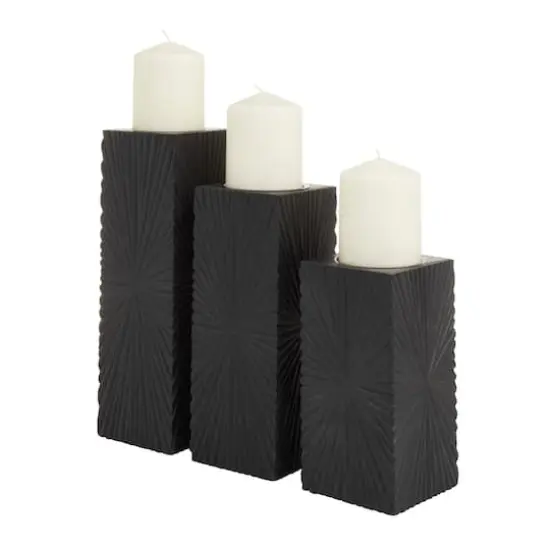 CosmoLiving by Cosmopolitan Black MDF Contemporary Candle Holder, 12" x 10" x 8" {3}