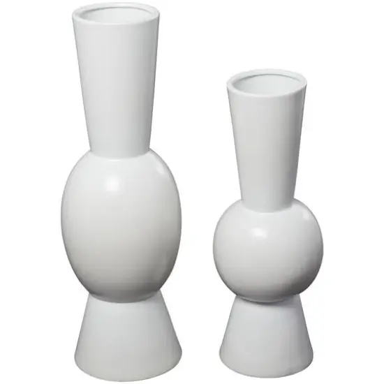Ceramic Fluted Round Abstract Vase Set White {6}