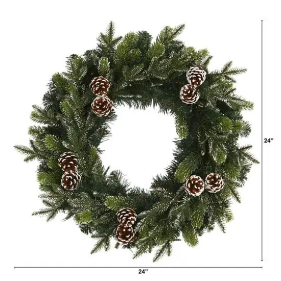 24" Pre-Lit Snowed Pinecone Artificial Christmas Wreath {6}