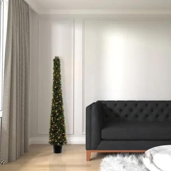 5ft. Pre-Lit Potted Boxwood Cone {7}