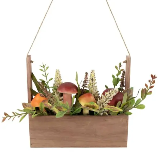 19" Mushroom & Foliage Wooden Fall Harvest Hanging Basket {1}