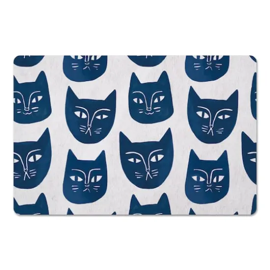 Blue Cat Face Pattern 27" x 18" Floor Mat {1}