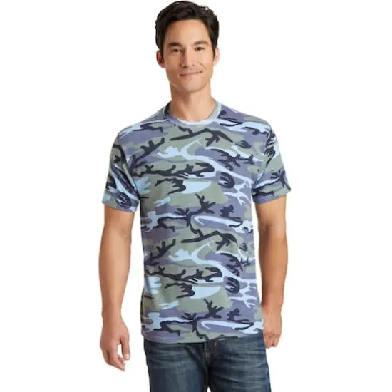 Port & Company® Men's Core Cotton Camo T-Shirt Woodland Blue Camo {4}