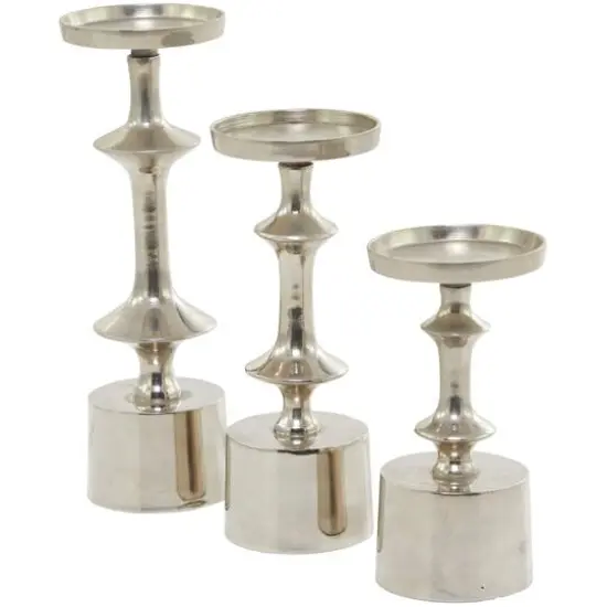 CosmoLiving by Cosmopolitan Silver Aluminum Pillar Candle Holder Set {3}