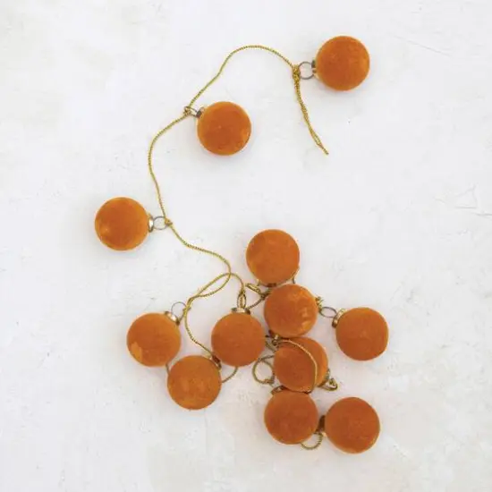 Hello Honey&reg; 6ft. Butterscotch Flocked Glass Ball Ornament Garland with Gold Cord {3}