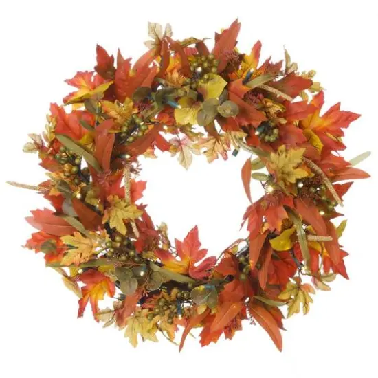 24" Pre-Lit Fall Harvest Leaf Holiday Wreath {1}