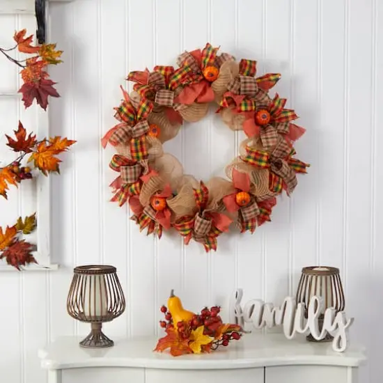 30" Pumpkin & Decorative Bows Fall Wreath {3}