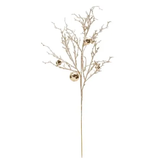 25" Flocked Twig Branches with Sleigh Bells, 6ct. White/Gold {4}