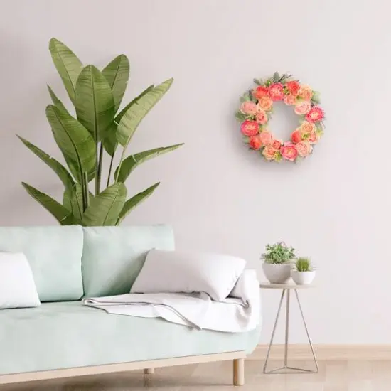 24" Spring Peach & Pink Peony & Rose Wreath {6}