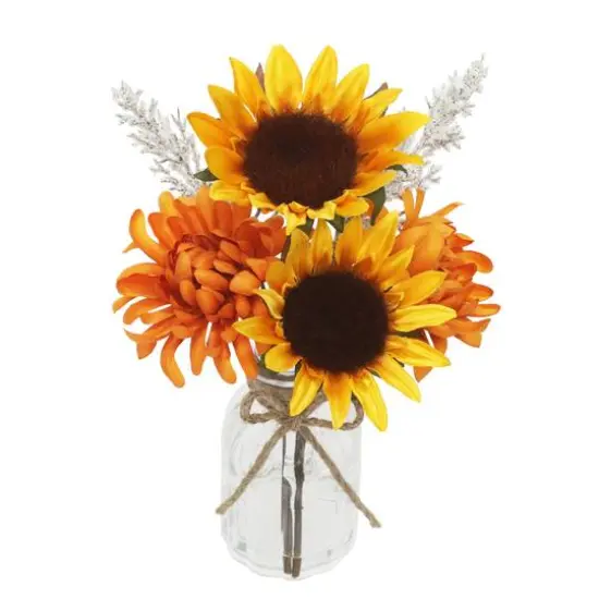 11" Yellow & Orange Sunflower & Mum in Glass Container by Ashland&reg; {3}