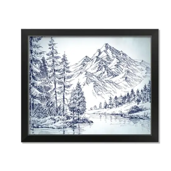 20" Mountain Forest Drawing Framed Wall Art {1}