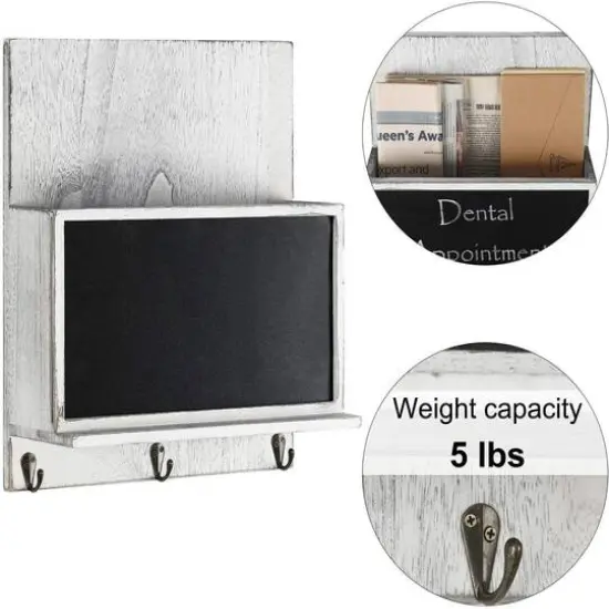 NEX&trade; 16" Gray White Wall-Mounted Key & Mail Holder with Chalkboard {4}