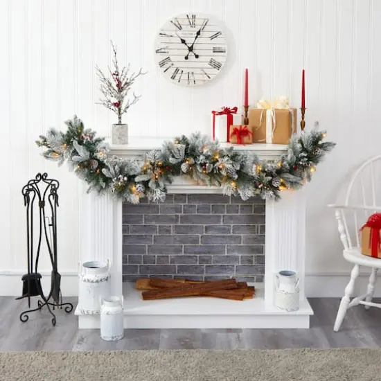 6ft. Pre-Lit Flocked Mixed Pine Artificial Christmas Garland with LED Lights {5}