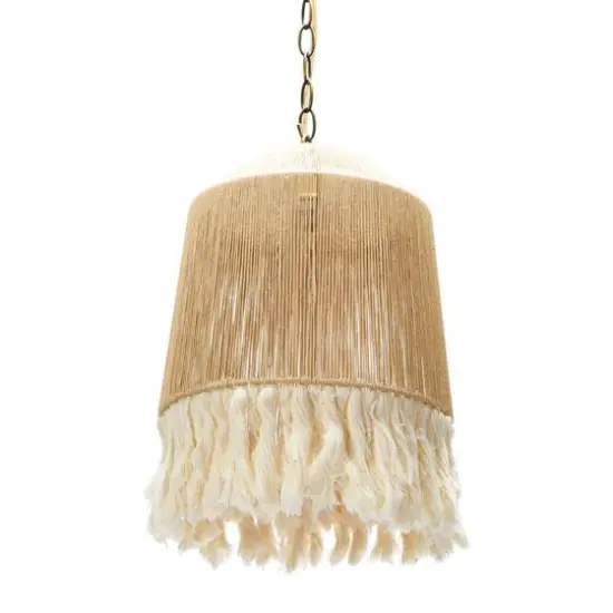 Hello Honey&reg; 16" Coastal Pendant Lamp with Natural Paper Rope Shades, Fringe Detail and Iron Base {7}
