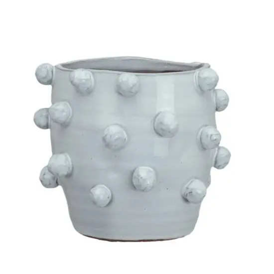 Hello Honey&reg; 8.25" White Handmade Hobnail Terra Cotta Planter {3}