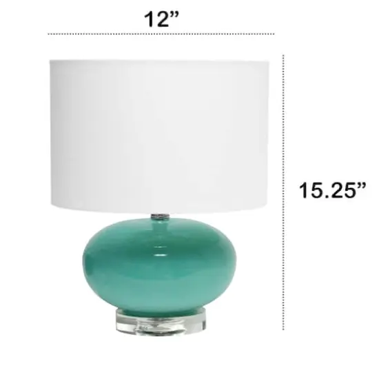Lalia Home 15.25" Ovaloid Glass Table Lamp with White Shade Aqua {4}