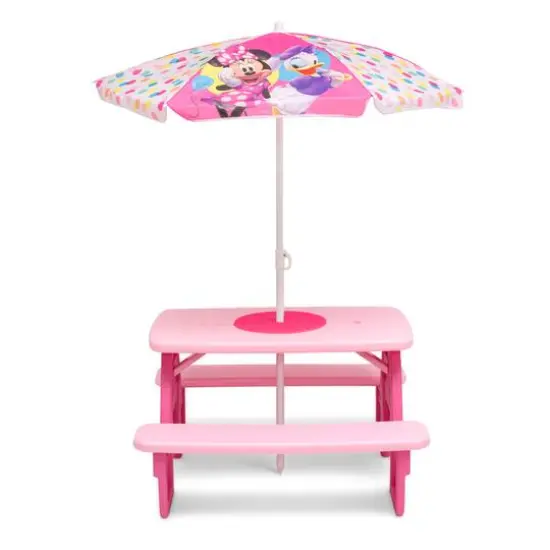 Disney® Minnie Mouse 4 Seat Activity Picnic Table with Umbrella & LEGO Compatible Tabletop {10}