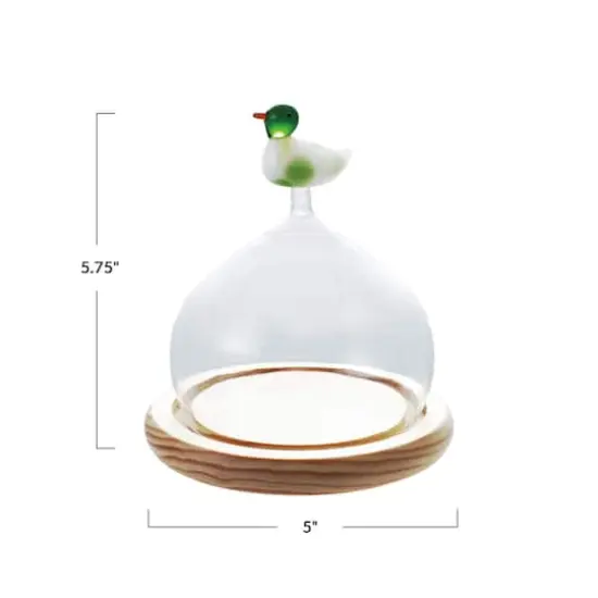 Hello Honey Glass Cloche with Wood Base and Duck Topper, Multicolor and Natural {4}