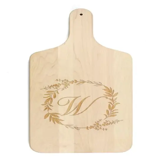 Floral Wreath Monogram Maple Paddle Cutting Board {1}