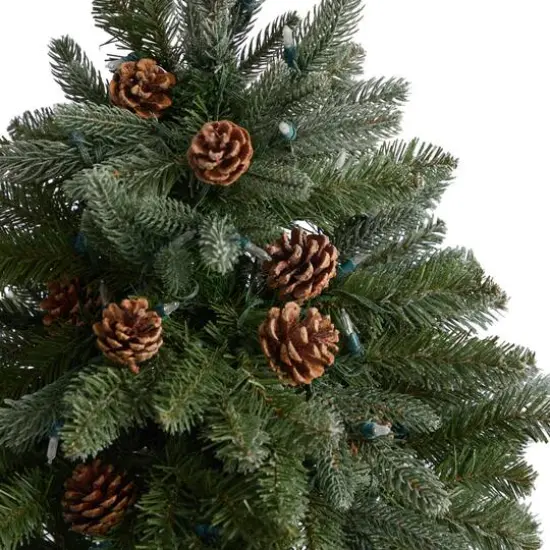 5ft. Pre-Lit Colorado Fir Frosted Artificial Christmas Tree in Planter, White LED Lights {6}