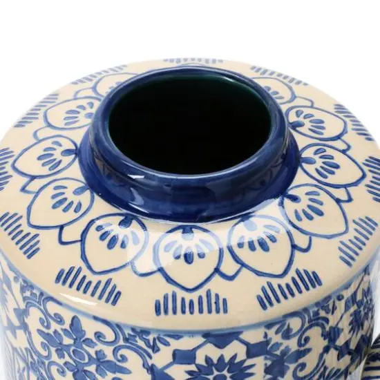 Hello Honey&reg; 10" Blue & Cream Pattern Stoneware Ginger Jar {5}